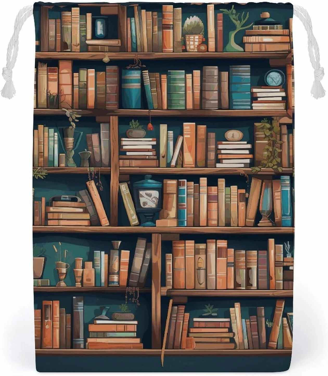 Drawstring Storage Bag Cartoon Bookshelf Bookworm Gym String Bag Durable Washable for Men Women
