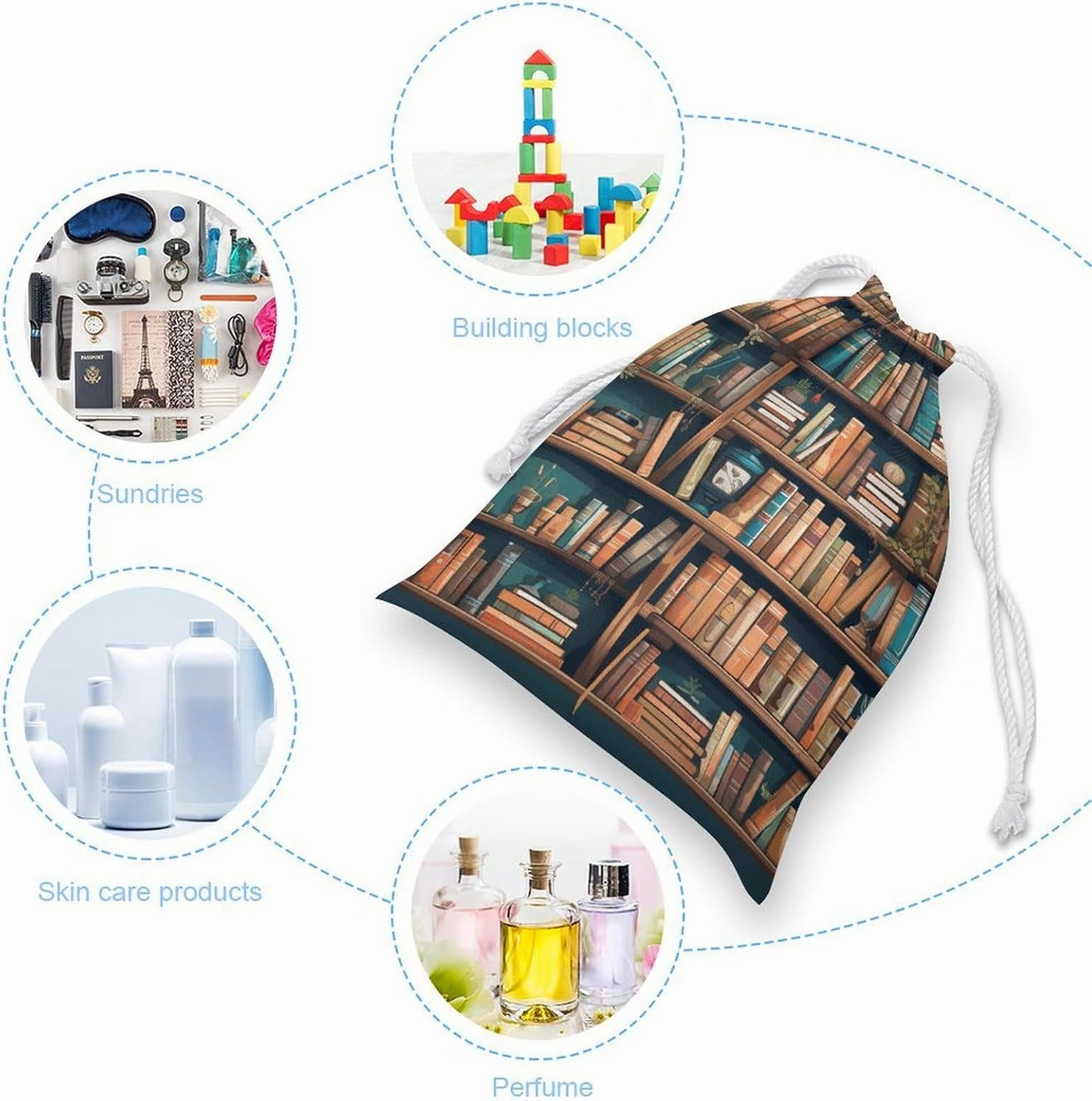 Drawstring Storage Bag Cartoon Bookshelf Bookworm Gym String Bag Durable Washable for Men Women