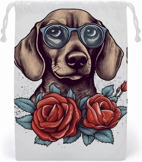 Drawstring Storage Bag Dog Wearing Glasses Gym String Bag Durable Washable for Men Women