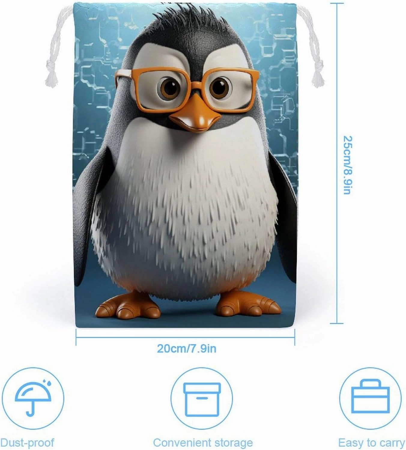 Drawstring Storage Bag Penguin With Glasses Gym String Bag Durable Washable for Men Women