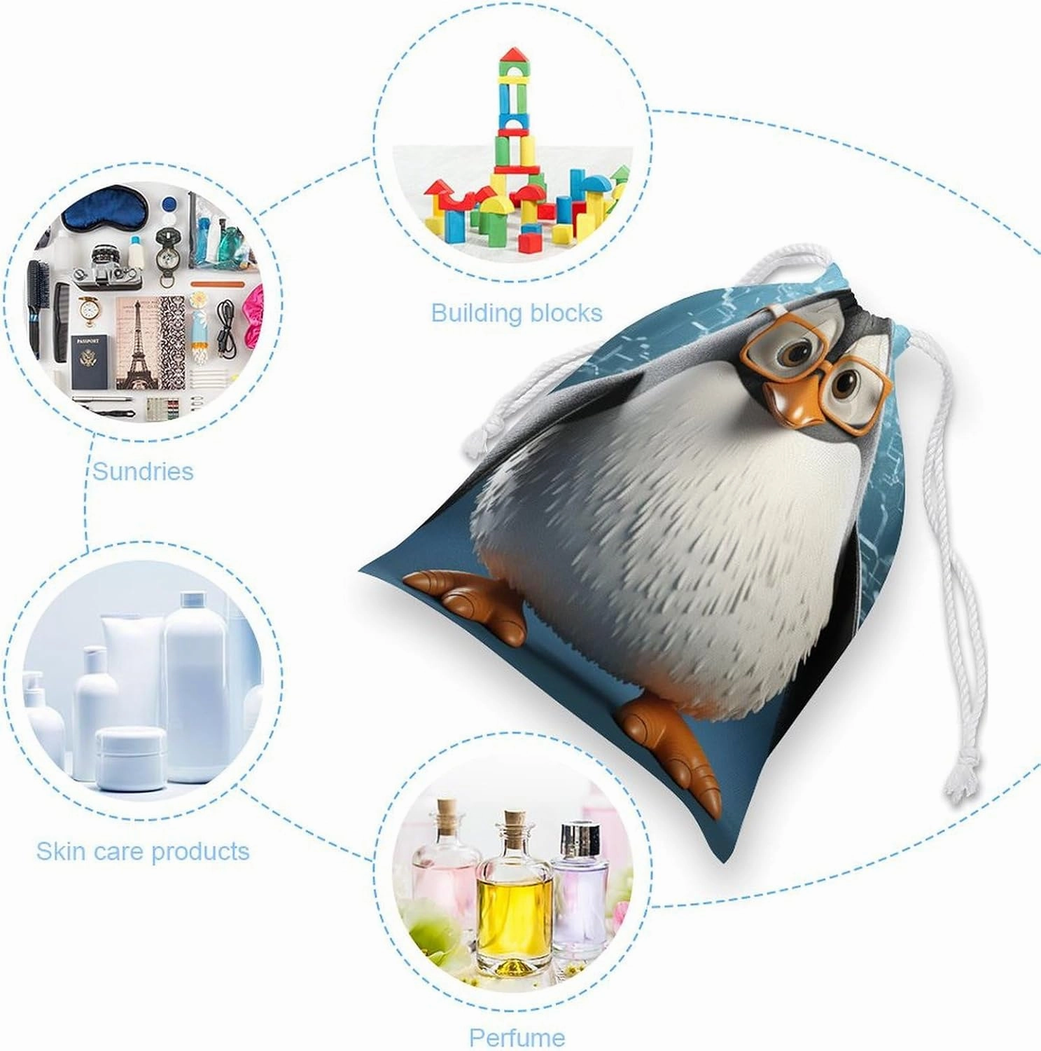 Drawstring Storage Bag Penguin With Glasses Gym String Bag Durable Washable for Men Women