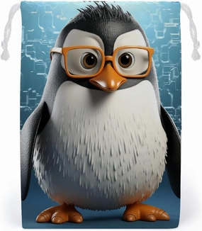 Drawstring Storage Bag Penguin With Glasses Gym String Bag Durable Washable for Men Women