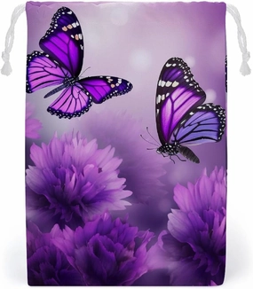 Drawstring Storage Bag Purple Flower Butterflies Gym String Bag Durable Washable for Men Women