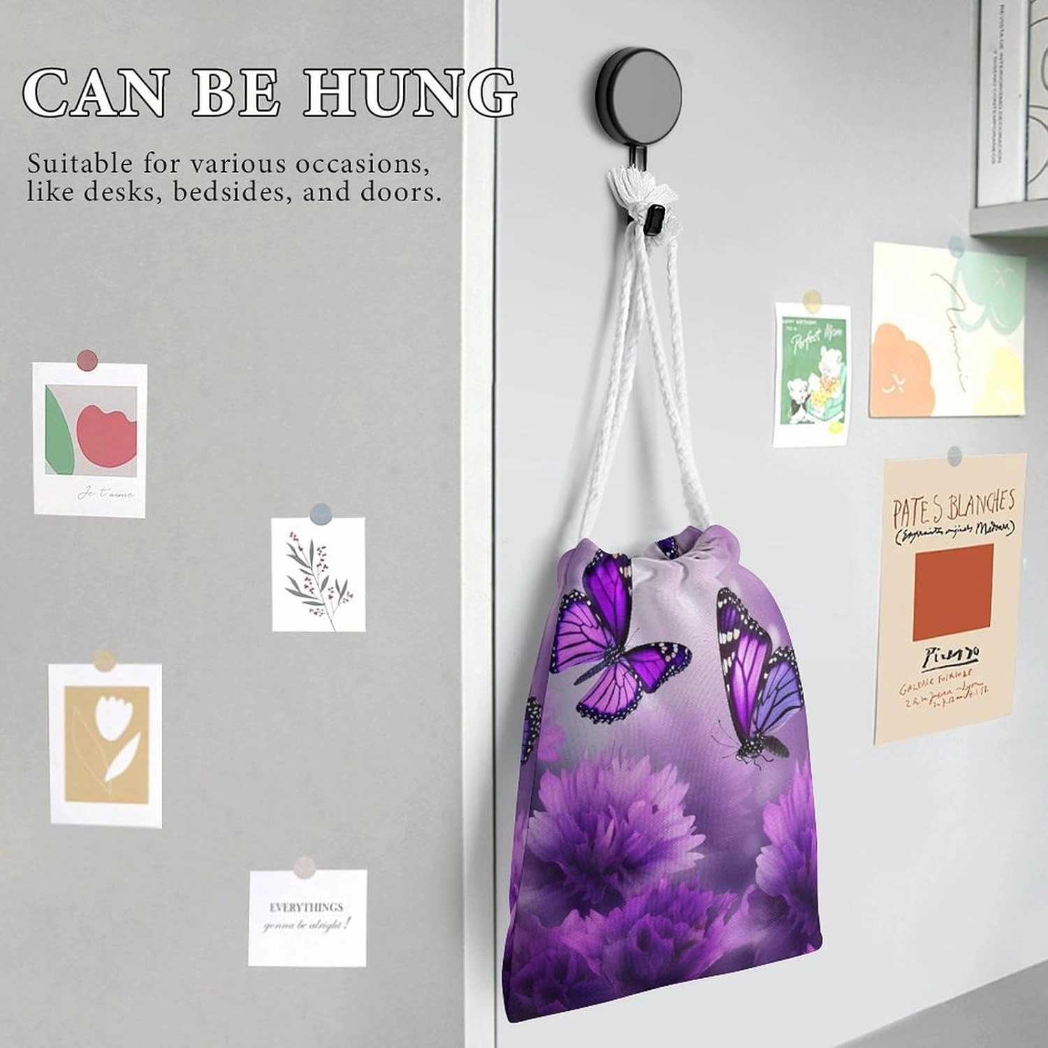 Drawstring Storage Bag Purple Flower Butterflies Gym String Bag Durable Washable for Men Women