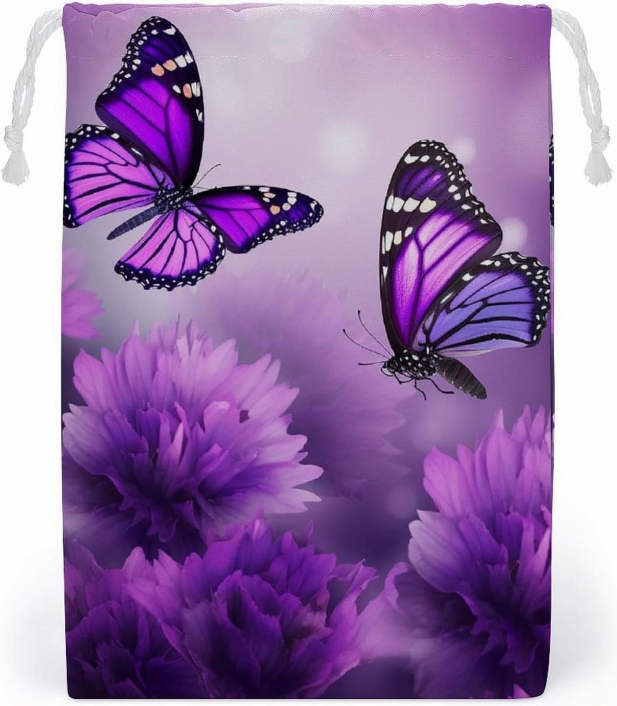 Drawstring Storage Bag Purple Flower Butterflies Gym String Bag Durable Washable for Men Women