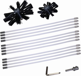 Dryer Vent Duct Cleaner Kit Chimney Cleaning Fireplace Brushes 6 inch 4 inch 2-in-1 Drier Lint Sweeping Tool 24’ Flexible Rods Drill Attachment