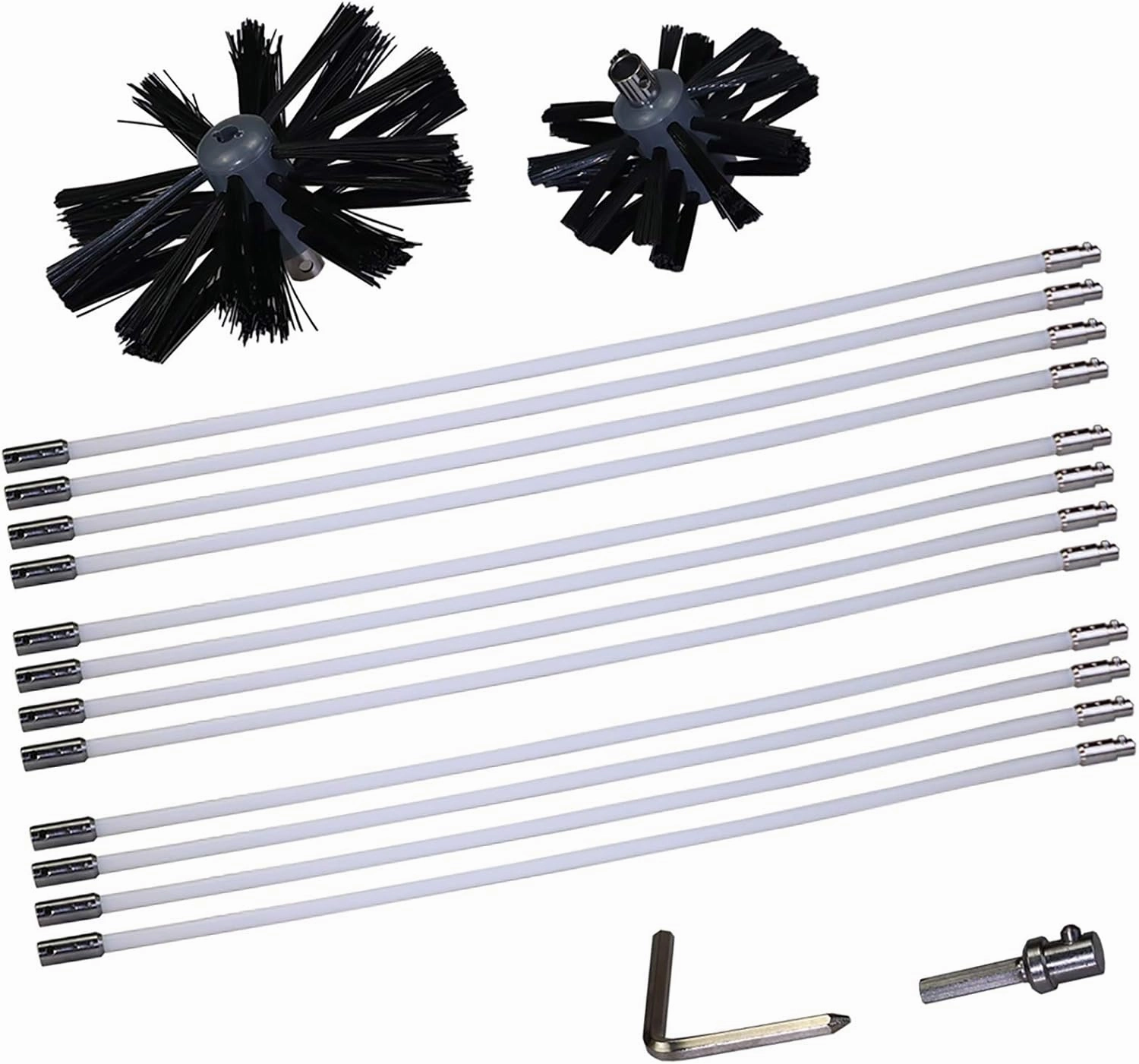 Dryer Vent Duct Cleaner Kit Chimney Cleaning Fireplace Brushes 6 inch 4 inch 2-in-1 Drier Lint Sweeping Tool 24’ Flexible Rods Drill Attachment