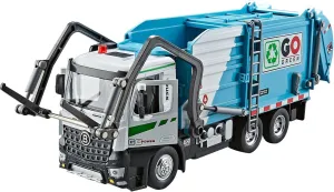 Dwi Dowellin Electric Alloy Garbage Truck Set,Trash Truck Toys for Boys Kids,Friction Powered Recycling Vehicles,Front Loader with Dumpster,4 Trash Bins(Blue)