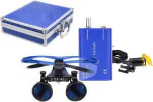 DY-003 3W LED Headlight Lamp &a Filter & 3.5X420MM Surgical Binocular Loupes & Blue Aluminum Box