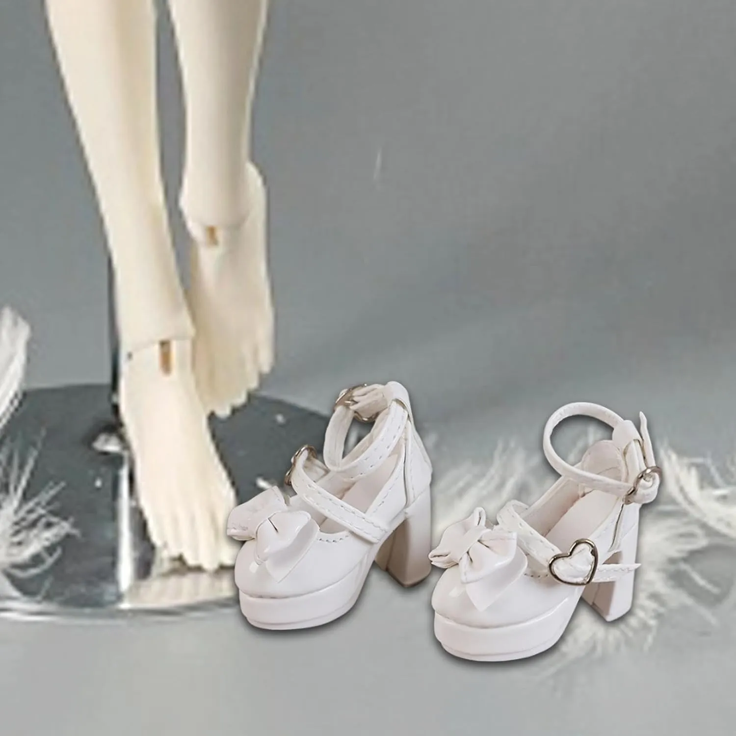 DYNWAVE 1/4 Female Figure Shoes,Mini,Heart Buckle Fashion Doll Accessories with Cute High Heel Shoes for Female Action Figure, White