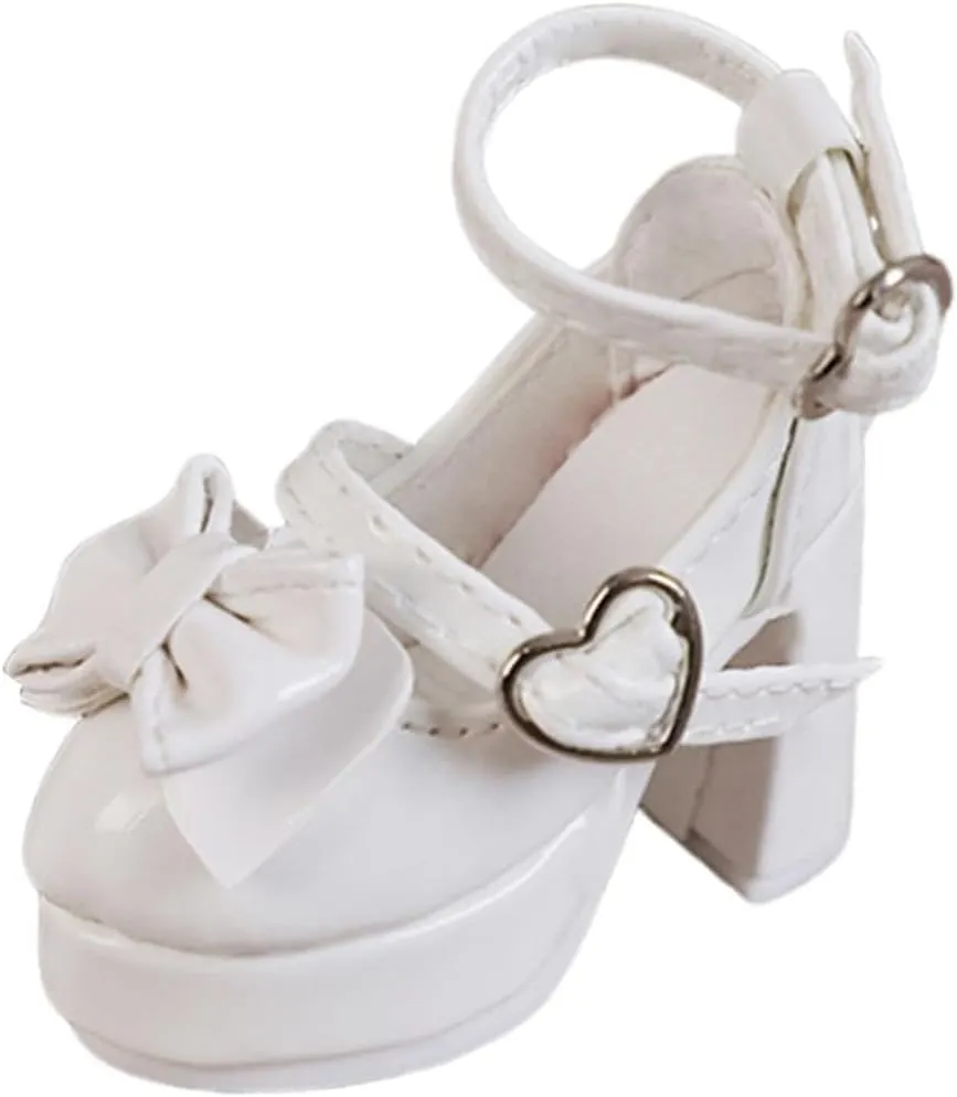 DYNWAVE 1/4 Female Figure Shoes,Mini,Heart Buckle Fashion Doll Accessories with Cute High Heel Shoes for Female Action Figure, White