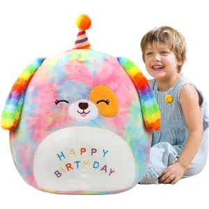 Easfan 21" Giant Rainbow Birthday Dog Plush Pillow Soft Puppy Stuffed Animal Cute Dog Plush Animal Home Room Decor Birthday Gift for Kids Toddlers
