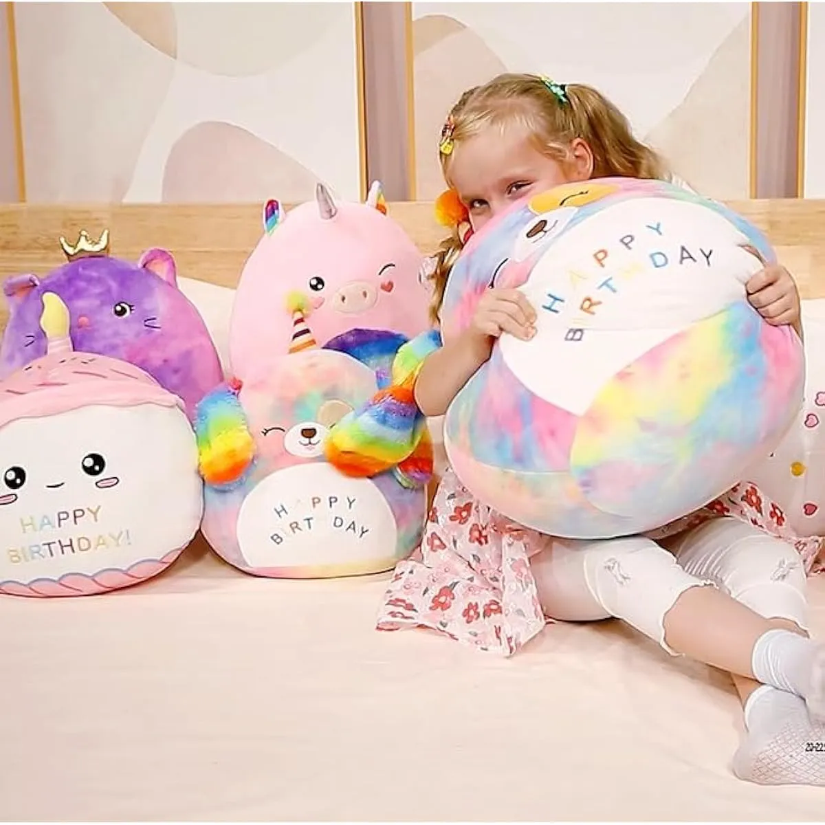 Easfan 21" Giant Rainbow Birthday Dog Plush Pillow Soft Puppy Stuffed Animal Cute Dog Plush Animal Home Room Decor Birthday Gift for Kids Toddlers