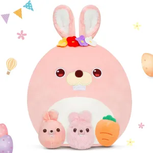 Easfan Bunny Plush Pillow Soft Pink Bunny Plush Toy Cute Mommy and Baby Rabbit Stuffed Animal Home Room Decoration Birthday Gifts for Girls Kids,12"
