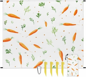 Easter Cartoon Carrots Beach Blanket, Sandproof Beach Mat, 68 x 59 Waterproof Quick Drying Sand Free Mat with 4 x Ground Spikes for Outdoor Travel Camping Hiking, Carrot Leaves