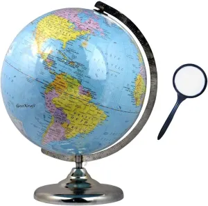 Educational 12 Inches Height,10 Inch Diameter Metal Base Globe/Home Décor/World Globe/Office Décor, Gift Item, Show Piece (10 Inch Metal with Magnifier, Blue)