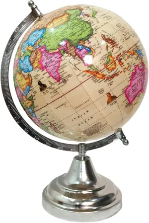 Educational Antique Laminated 8 Inches Political Globe with Steel Finish Arc and Base/World Globe/Home Decor/Office Decor/Gift Item (Light Yellow/Earthen)