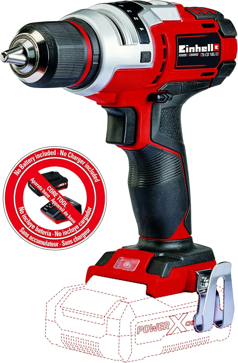 Einhell TE-CD Power X-Change 18-Volt Cordless 1400 RPM Brushed Motor, Variable Speed Drill/Driver, Tool Only (Battery and Charger Not Included)