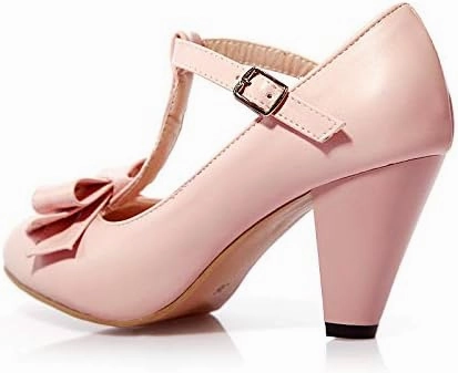 Elbslutt Women's Cute Retro Rockabilly Shoes T Strap Mary Janes Heels Chunky Cosplay Shoes Sweet Block Heeled Bow Pumps