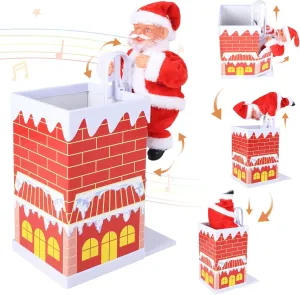 Electric Chimney Climbing Santa Claus Music Toys, Desktop Ornament Novelty Climbing Santa Toy Moves Up and Down, Animated Christmas Decoration, Xmas Gifts