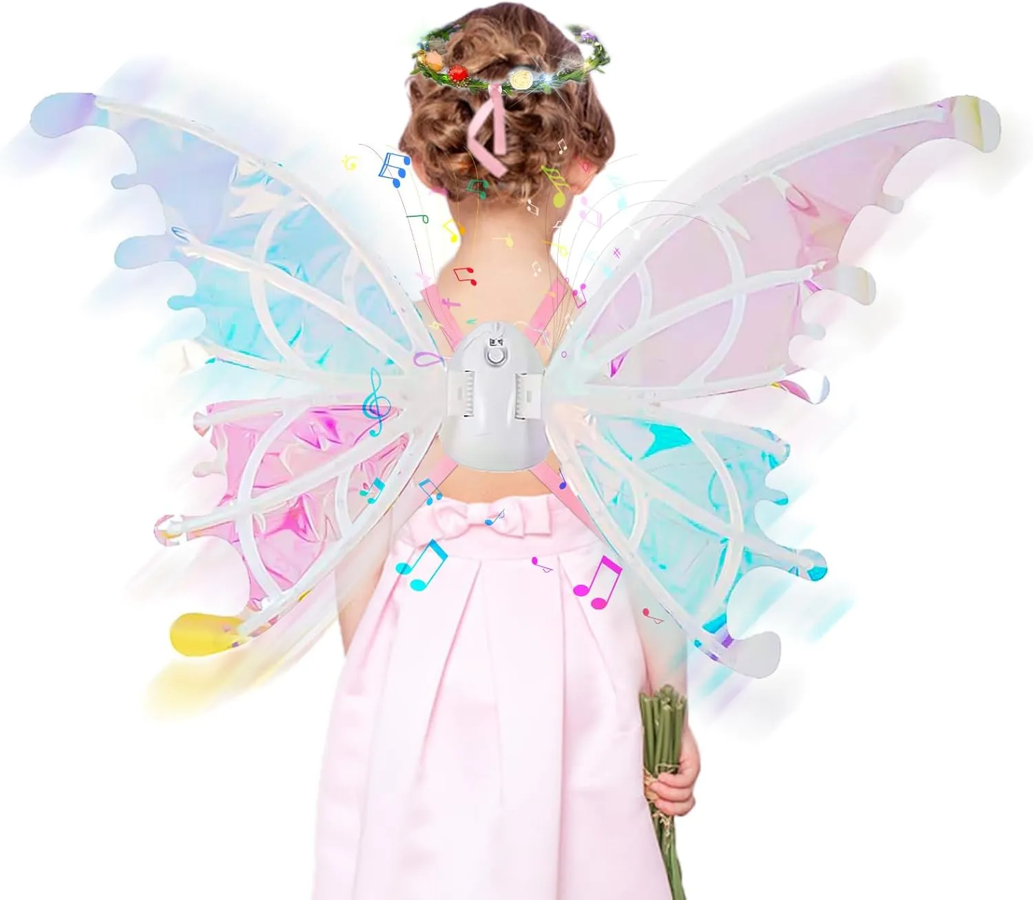 Electric Fairy Wings with LED Lights,Flapping Fairy Wings for Girl,Moving Electric Butterfly Wings Wonderful Toy for Kids as Halloween Birthday Christmas Party Costume Princess Cosplay Dress Up Gift