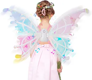 Electric Fairy Wings with LED Lights,Flapping Fairy Wings for Girl,Moving Electric Butterfly Wings Wonderful Toy for Kids as Halloween Birthday Christmas Party Costume Princess Cosplay Dress Up Gift