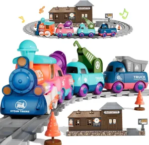 Electric Train Set for Toddlers, Magnetic Train Toys with Light and Music, Toddler Train Track Playset 3-5, Birthday Gifts for 3 4 5 Years Old Boys Girls