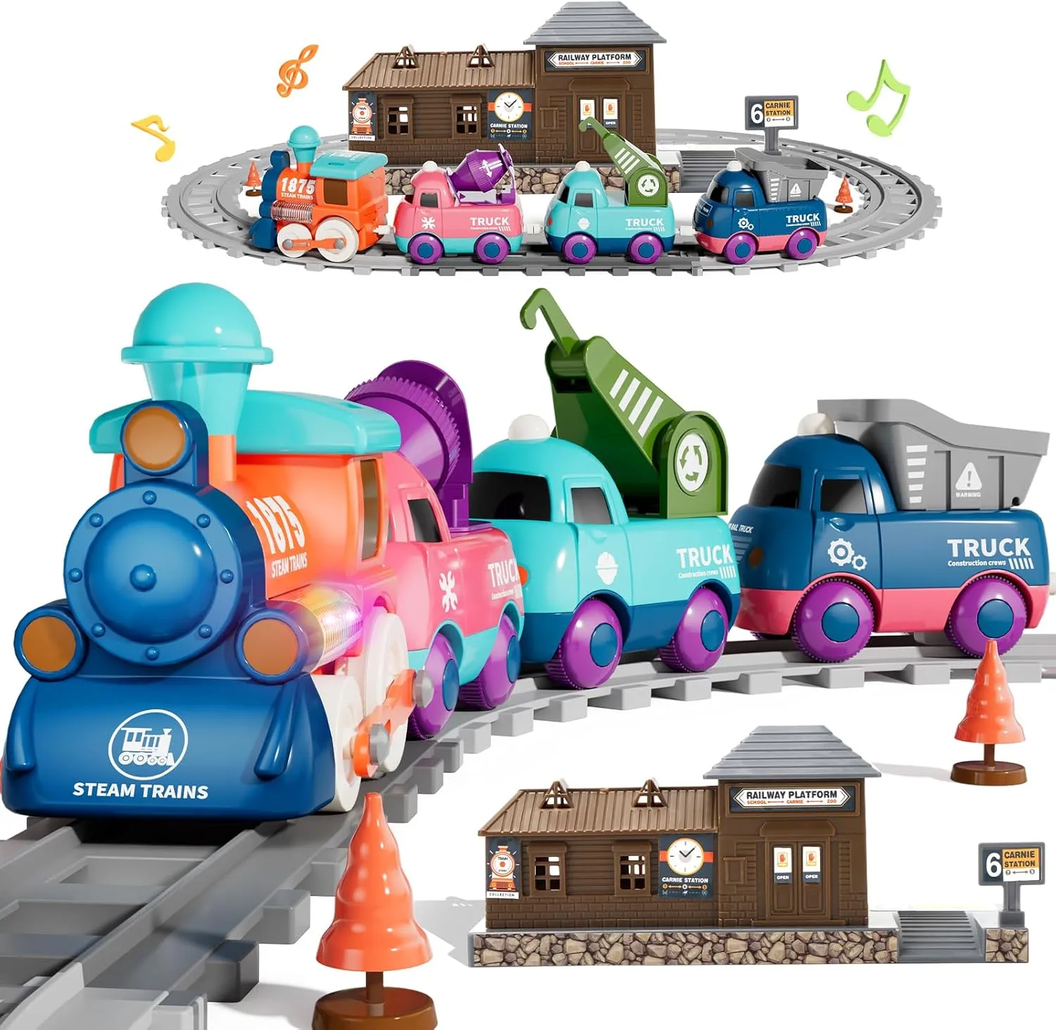 Electric Train Set for Toddlers, Magnetic Train Toys with Light and Music, Toddler Train Track Playset 3-5, Birthday Gifts for 3 4 5 Years Old Boys Girls