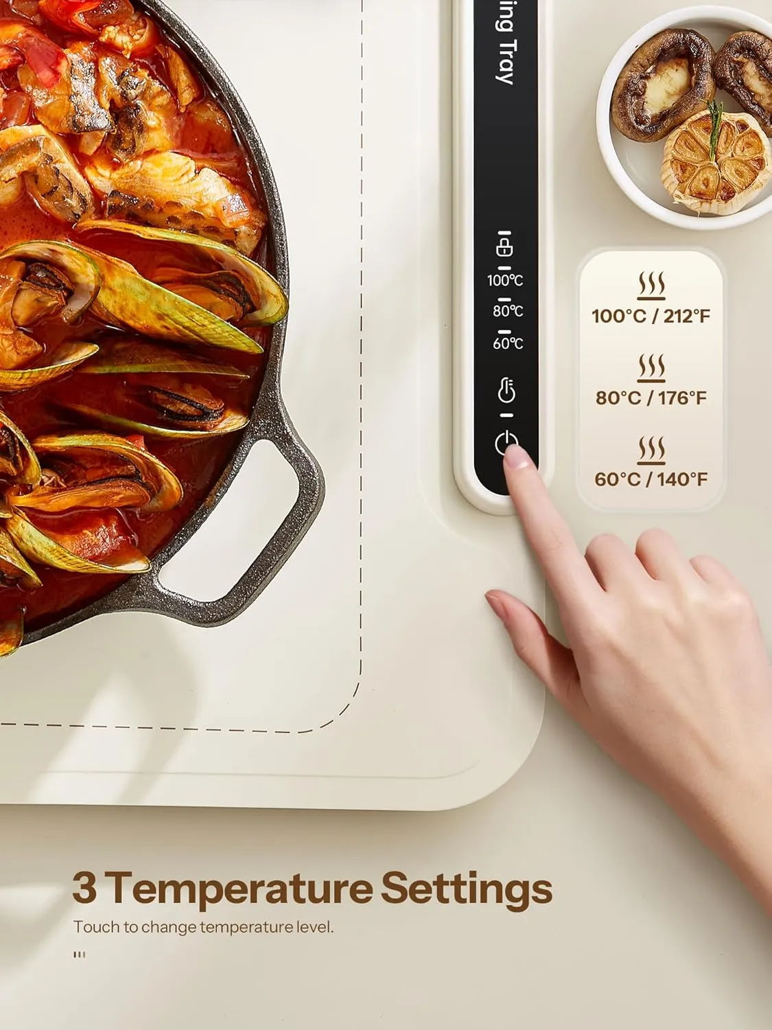 Electric Warming Tray, Full Surface Warming Mat for Food, Rollable and Portable, Fast Heating Pad with 3 Temperature Control, Auto Shut-Off, Plate Warmer for Buffets Party, Home, Cream (Cream)
