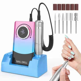 Electric Nail Drill Professional: 45000RPM Rechargeable Nail File with Bits & Base for Acrylic Gel Nails, Professional Nail Drill Manicure Pedicure Polishing Shape Tools for Home Salon