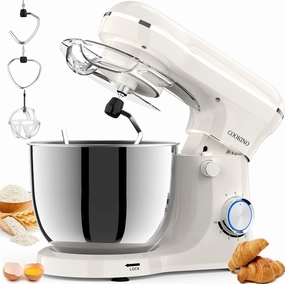 Electric Stand Mixer,10 Speeds Tilt-Head Food Mixer, 3-IN-1 Kitchen Mixer for Daily Cooks with Dishwasher-Safe 6.5 QT Bowl,Dough Hook, Beater, Whisk (Almond Cream)