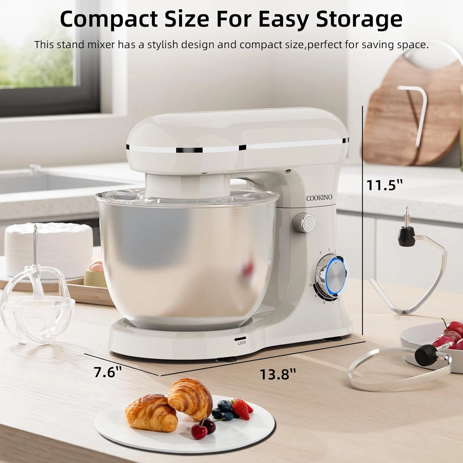 Electric Stand Mixer,10 Speeds Tilt-Head Food Mixer, 3-IN-1 Kitchen Mixer for Daily Cooks with Dishwasher-Safe 6.5 QT Bowl,Dough Hook, Beater, Whisk (Almond Cream)