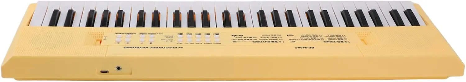 Electronic Piano Keyboard, Rounded Edges Kids Electronic Piano Durable 54 Key Dual Power Supply for Boys (Yellow)