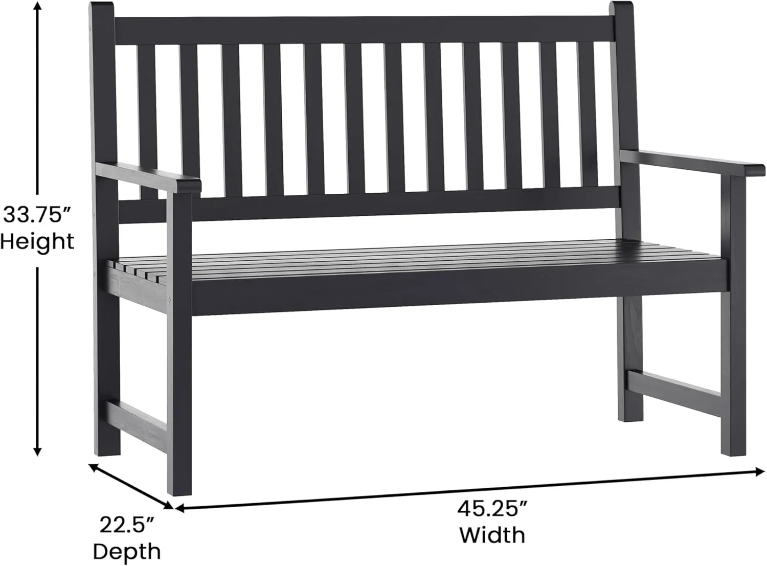 EMMA   OLIVER Ashford Patio Bench for Indoor/Outdoor Use, Acacia Wood Slatted Loveseat for 2, Perfect for Sunroom, Garden, Backyard or Porch, Black