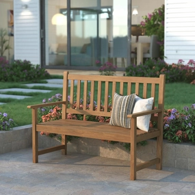 EMMA   OLIVER Ashford Patio Bench for Indoor/Outdoor Use, Acacia Wood Slatted Loveseat for 2, Perfect for Sunroom, Garden, Backyard or Porch, Brown
