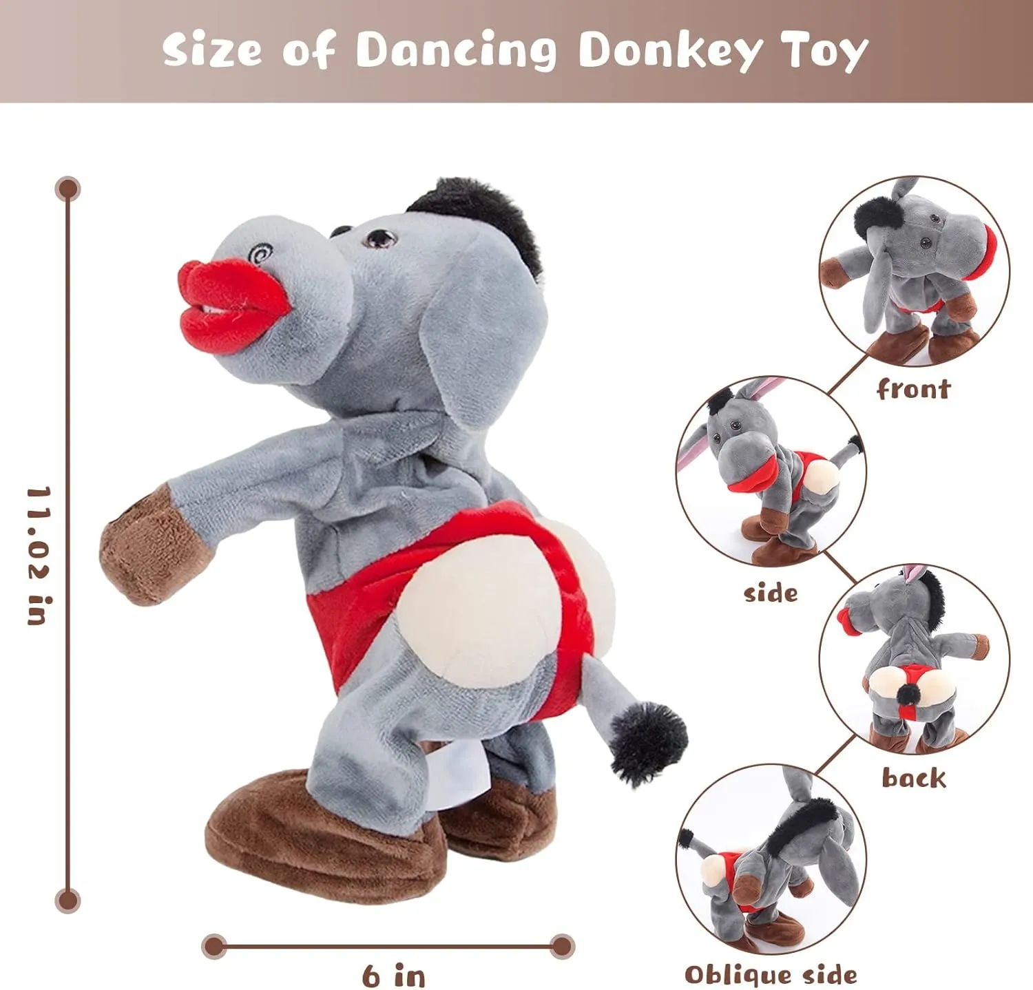 Emoin Dancing and Singing Donkey Toy, Shaking Donkey Stuffed Animal Interactive Musical Toys Electric Plush Toys Birthday Gifts for Mom Adults Men Women