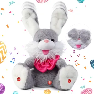 Emoin Easter Bunny Stuffed Animal Baby Toys Talking Bunny Peek-A-Boo Toys with Floppy Ear Repeats What You Say Singing Plush Rabbit Birthday Gift for Kids Girls Boys