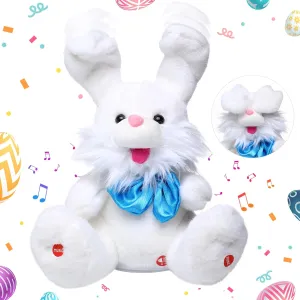 Emoin Easter Bunny Stuffed Animals Bunny Plush Baby Toys Bunny Peek-A-Boo Toys Repeats What You Say Singing with Floppy Ears Birthday Gift for Toddler 7 8 9 10 11 Months 1-2 Year Old（White）