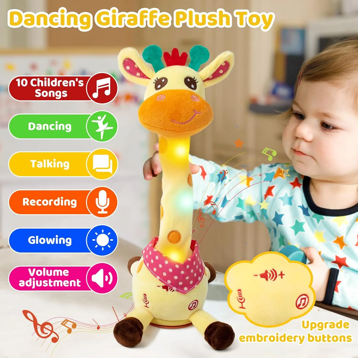 Emoin Giraffe Stuffed Animal Baby Toys 6 to 12 Months Giraffe Toys Singing 10 Children's Songs Dancing Giraffe Light Up Toys Repeat What You Say Giraffe Gifts for Toddlers 1-3 Years Old