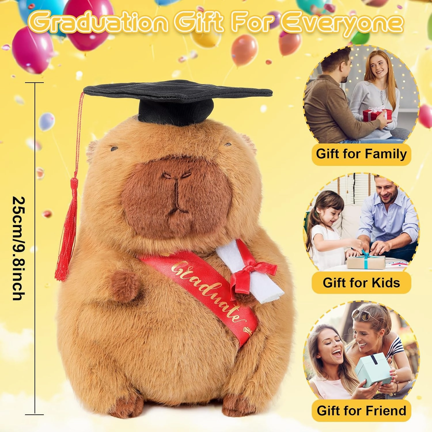 Emoin Capybara Graduation Plush for Her Him, 9 Inch Class of 2025 Graduation Capybara Stuffed Animal with Cap & Diploma, 2025 Inspirational Plush Toy for High School