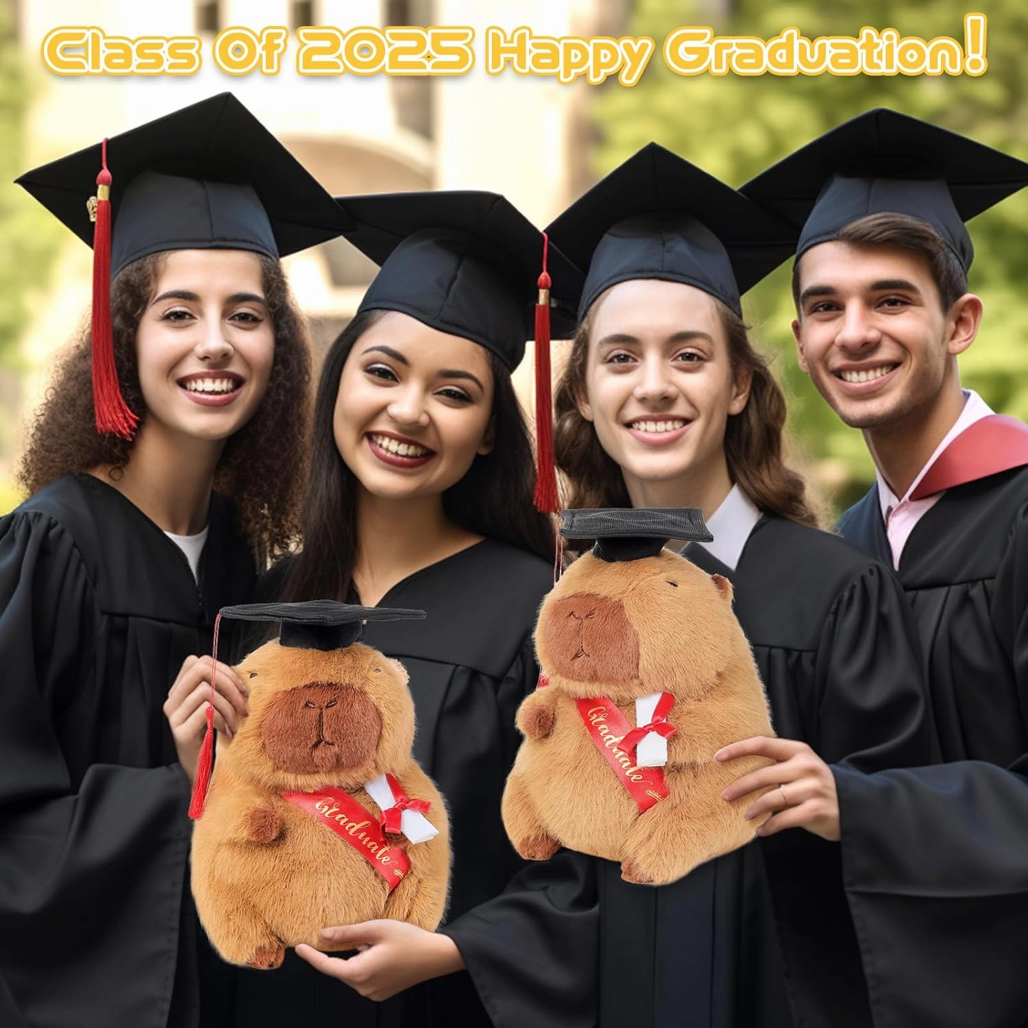 Emoin Capybara Graduation Plush for Her Him, 9 Inch Class of 2025 Graduation Capybara Stuffed Animal with Cap & Diploma, 2025 Inspirational Plush Toy for High School