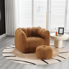 Enhance Comfort with Soft Bean Bag Chair and Footstool, High Resilient Foam Filling, for Gaming, Reading, or Relaxing, Khaki and Yellow