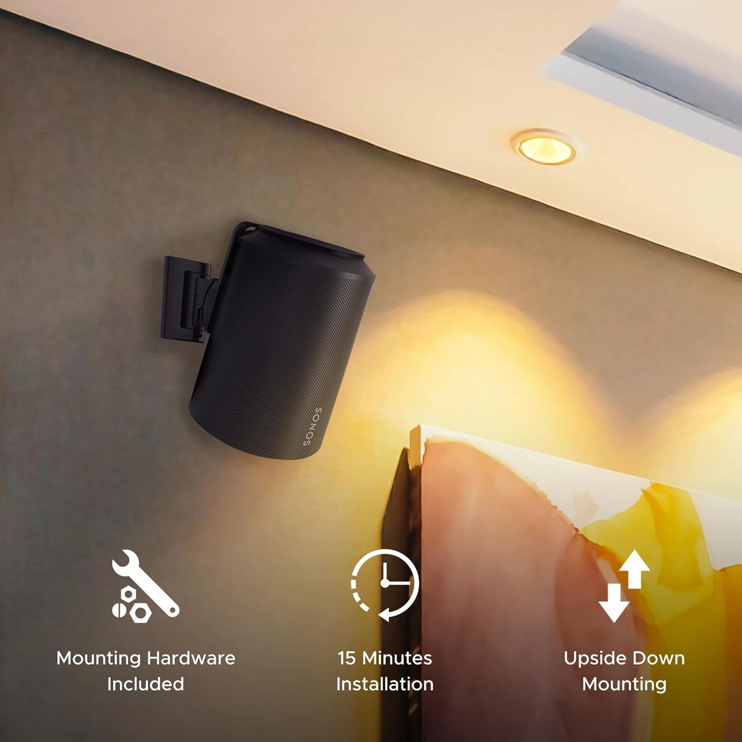ERA100 Wall Mount Bracket, Tilt and Swivel, Black, Twin (2pcs), Compatible with Sonos ERA 100, Effortless Installation, Includes Mounting Kit, Double, Pair