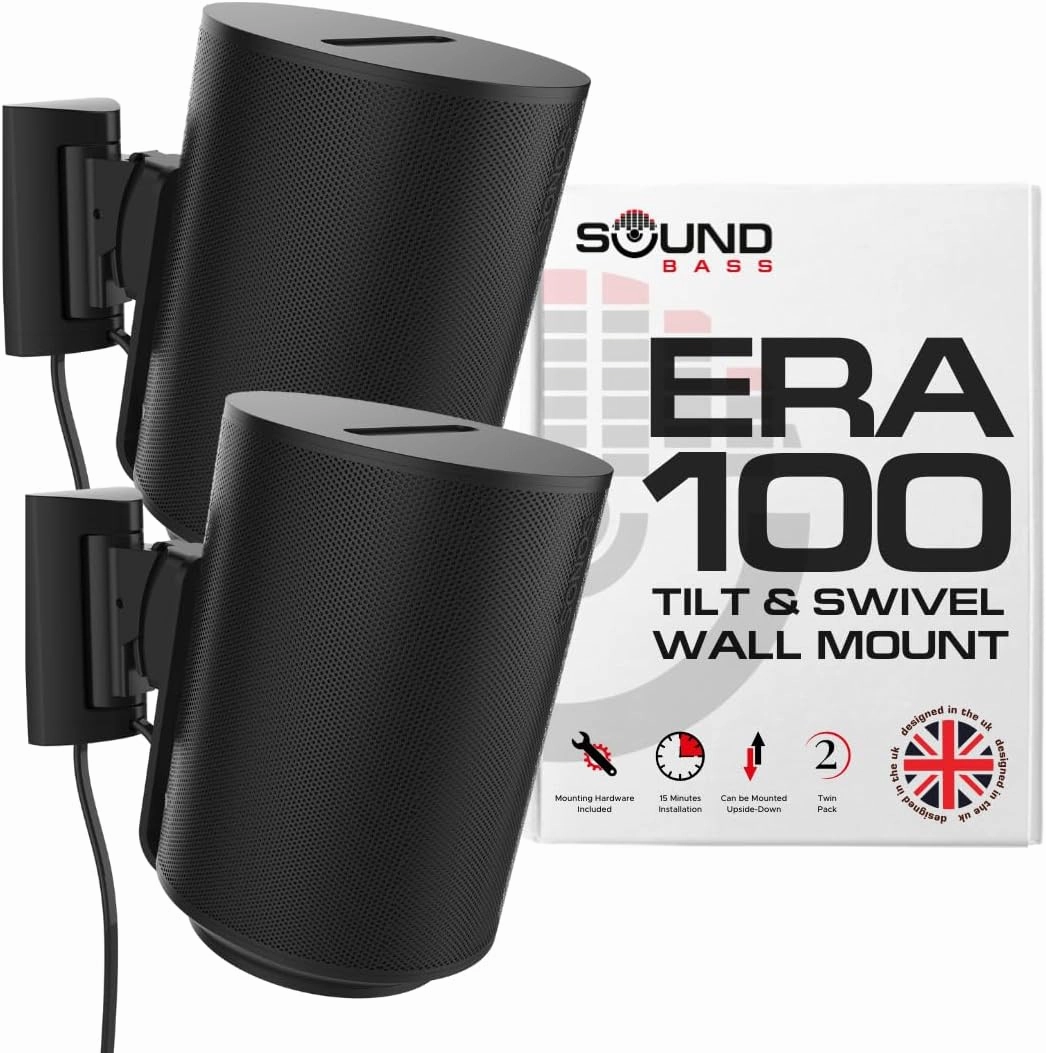 ERA100 Wall Mount Bracket, Tilt and Swivel, Black, Twin (2pcs), Compatible with Sonos ERA 100, Effortless Installation, Includes Mounting Kit, Double, Pair