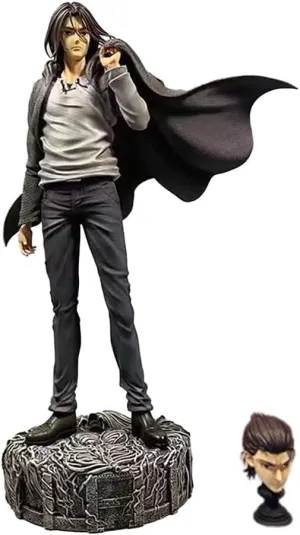 Eren Jaeger Figure Model Statue - 30cm Standing Pose Anime Action Figure Sculpture, 2 Head Changeable, PVC Handmade Collectible Desktop Display Decoration