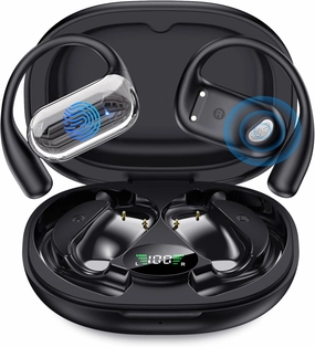 EUQQ Open Ear Bluetooth 5.4 Earbuds, Wireless Headphones Sport Over Earphones Built-in Mic with Ear Hooks 50H Playtime with LED Display Charging Case Ergonomic IPX7 Waterproof for Running Fitness