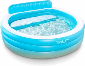 EVAJOY Inflatable Kiddie Baby Pool, 3 Rings Full-Sized Inflatable Swimming Family Pool with Seats, 88" x 85" X 30" Easy Set Durable Pool with Backrest Bench for Backyard, Age 3 