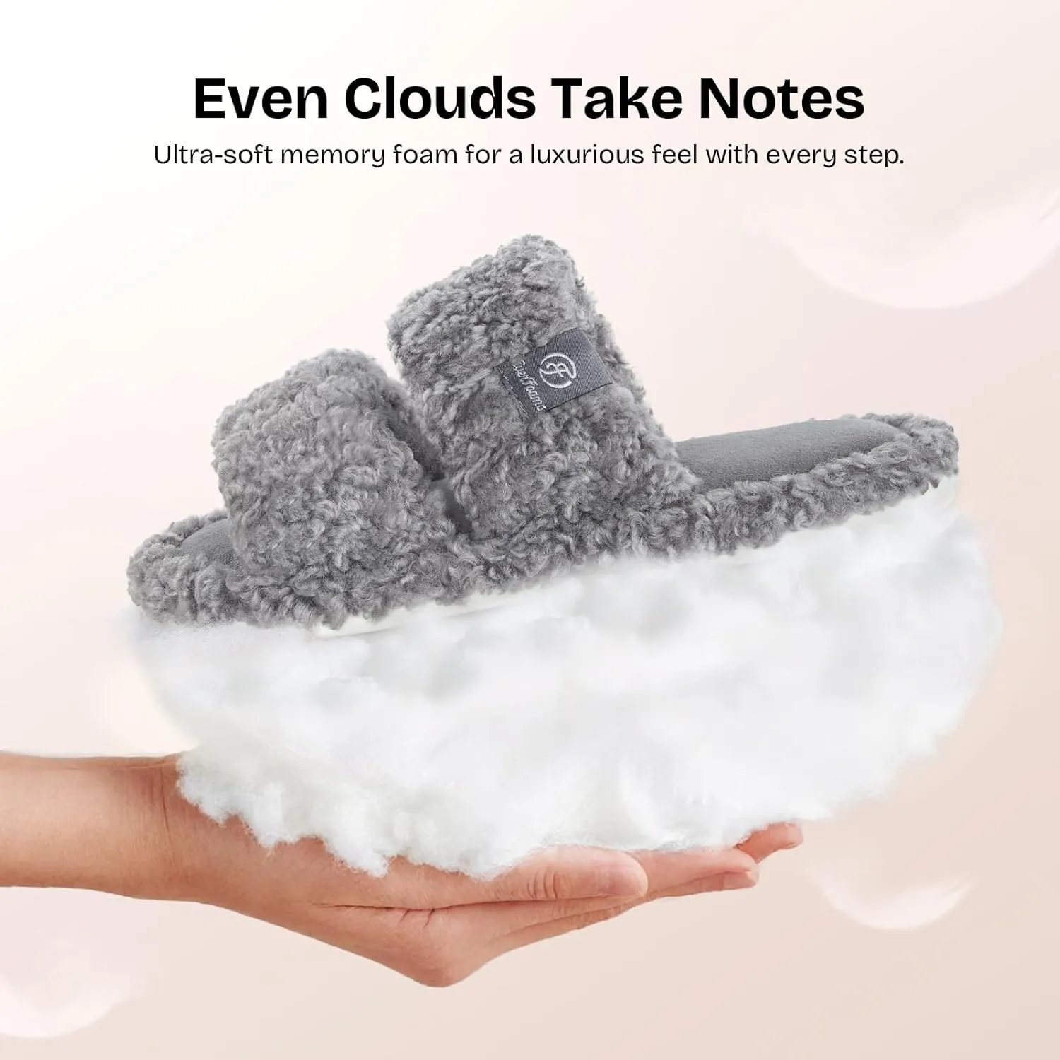 EverFoams Women's Fuzzy Open Toe Slippers Comfy Soft Memory Foam Indoor House Shoes