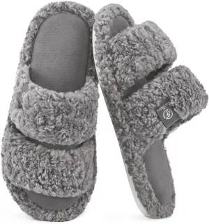 EverFoams Women's Fuzzy Open Toe Slippers Comfy Soft Memory Foam Indoor House Shoes