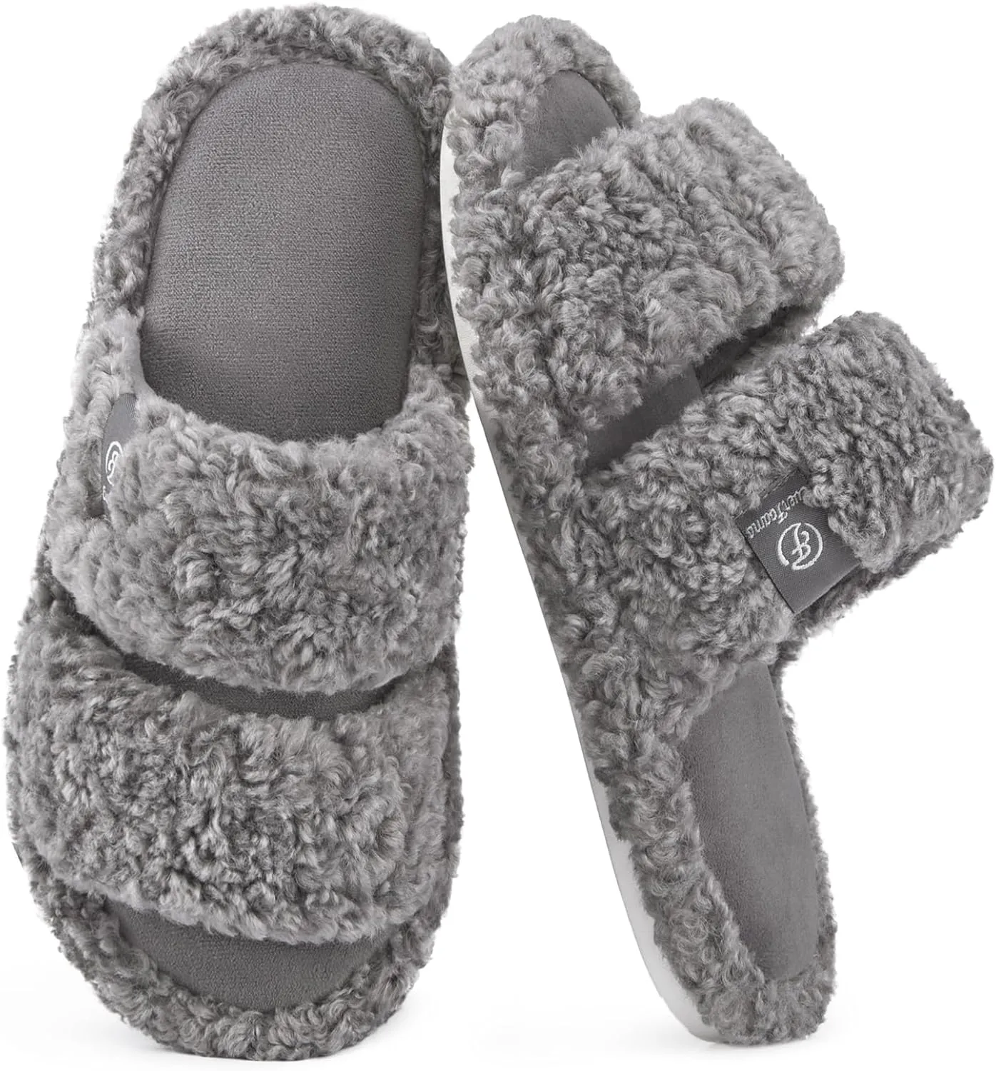 EverFoams Women's Fuzzy Open Toe Slippers Comfy Soft Memory Foam Indoor House Shoes